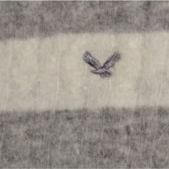 Angora & Lambswool Sweater Girls Size Small American Eagle Gray & White Stripes - Picture 6 of 7